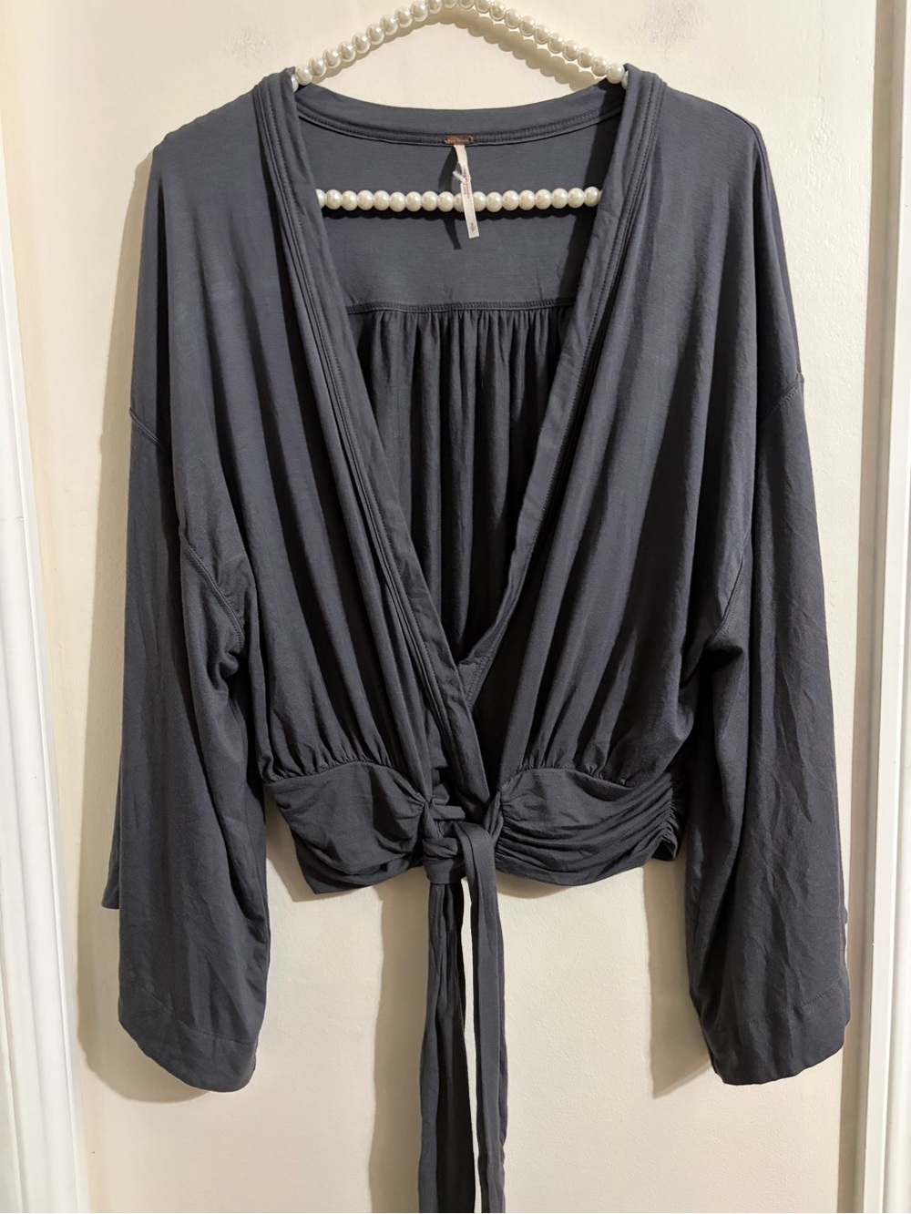 Free People Charcoal Gray Tie-Front Blouse